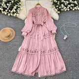 Style Dress Summer Dress Women's Heavy Industry Hollow Lace Splicing Long French Lantern Sleeve