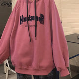 Women Lady Clothing Trendy Letter All-match Warm Korean Style Thick Loose College Apricot New Design Simple Basic