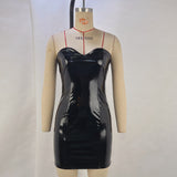 Zingj Women's New Fashion Mirror PU Sexy Strapless Shoulder-To-Shoulder Purse Hip Dress Women's