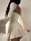 Sleeve Satin Dress White Sexy Evening Wedding Guest Night Dress Party Dress Draped Mini Birthday Dress For Women 2023