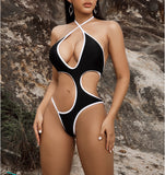 Zingj Bikini Black And White Crash Hollowed-And-Joint Swimsuit