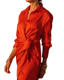 Ladies High Waist Split Mopping Dress Long Sleeve Lapel Dress Women Vintage Skirt Sexy Party Dress Elegant High