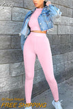 Women Two Pieces Set Fall Autumn Yoga Suit Sets Long Sleeve T-shirt Crop Tops High Waist Leggings Gym Workout