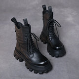 Layer Of Cow Skin Leather Pine Cake Thick Bottom Martin Boots Girl Autumn And Winter Englen Small Single Boots Retro Handmade