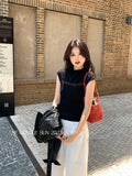 Xixi 2025 Autumn New Temperament Pure Color Round Collar Hollow Knitted Shirt Toped Women