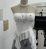Shooting Hottie Letter Hot Diamond With Chest Pads To Wear Chest Vest Irregular Mesh Ribbon Hanging Neck Sleeveless Top