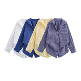 2025 New Women's Cotton Bat Sleeve Striped Clip Long Sleeve Shirt