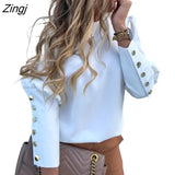 New Women Off-Shoulder T-Shirt Ladies Solid Color Button Long Sleeve Autumn Winter Warm Casual Loose