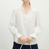 Temperament Lace Lace V-Neck Shirt Women's Spring 2025 Design Sense Niche Elegant Loose