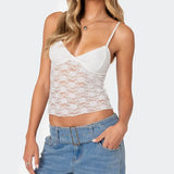 Zingj Women's Wear Summer 2024 New Sexy Hot Girl V Collar Lace Perspective Slim Bottom Sling