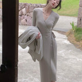 Women Autumn Spring Sweater Knitted Bandge Dresses Female Fashion Elegant Long Sleeve