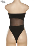 Sexy Beach Style Mesh Bodysuit Women Sleeveless Backless Patchwork See Through Body-Shaping Vacation Clubwear