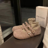 Double Buckle Hair This Flat Bottom Mary Jane Shoes Women 2025 New Autumn And Winter Fashion With Plus Fur