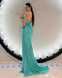 Blue Rhinestone Crop Corset And Maxi Slit Skirt Set- Outfit