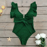 Solid-Color One-Piece Swimsuit Women 2025 New All-In-One Lotus Edge Hollow Air Pressure Line