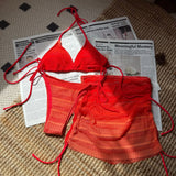 2025 New Gradient Mesh Three-Piece Beach Short Skirt Sexy
