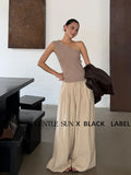Xixi 2025 Autumn Black Standard Temperament High-Waisted Ribs Leisure Straight Legs Casual Pants Women