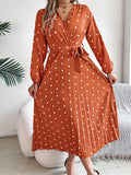 Shooting 2025 Autumn And Winter Elegant Bump Color Wave Point Cross V Collar 100-Fold Long Dress Women's