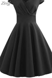 Summer Women Vintage Dress Short Sleeve V Neck Casual Elegant Retro Pin up Party Midi Dresses Vestidos