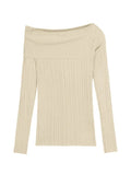 Split Off Shoulder Ribbed Knit Top-Outfit