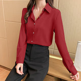 Fashion Silk Shirt Women Long Sleeve Shirts Women White Shirt Woman Silk Blouse Tops Casual Solid Basic Shirts