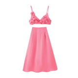 Women's Clothing In The Summer Of 2025 Fashion Two Colored Flowers Solid Colored Dress