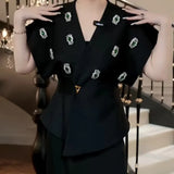 Sexy Deep V Vest Blouse 2025 Autumn New Temperament Slimming Nail Drill Senior Sense Coat
