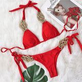 Zingj New Bikini Solid Color Split Swimsuit Sexy Hand-Woven Women's