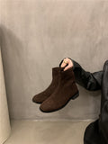 Velvet Skinny Short Boots Women's Shoes 2025 New Autumn And Winter Martin Boots Square Head Korean Small Ankle
