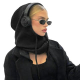 Zingj And Winter New Hat Scarf Integrated Wool Knitting Rope Hat Sleeve Retro Hoodie