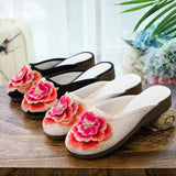 Zingj Summer New Embroidery Flowers Flat Bottom Fat Feet Wide Feet Embroidered Cloth Shoes Wear Female Cloth