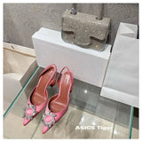 New Silk Sunflower Crystal Diamond Buckle High Heels Horseshoe Heel Women's