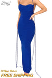 Women Cutout Backless Long Dress Sexy Sleeveless One Shoulder Cocktail Dresses Bodycon Spaghetti Strap Long Party