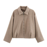 Fashion Casual Collar Short Soft Zipper Hair Coat Women