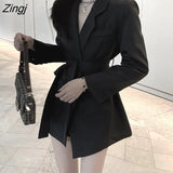 Slim Blazers Women New Spring with Belt Simple Office Lady Elegant Streetwear All-match Casual Korean Style Outwear
