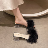Hairy Slippers Women Wear 2025 New Net Red Coarse And One-Word Drag Crystal High-Slip