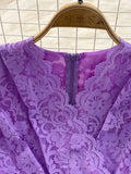 Autumn Women Mesh Patchwork Lace Long Dress Vintage V-Neck A-Line Elegant Party Maxi Robe Purple/White/Green Vestido