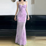 Chinese Chinese Light Green Shoulder Butterfly Print Fishtail Sling Skirt Sexy Hip Through Mesh