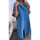 New Spring And Summer Loose Leisure Sleeve Cotton Shirt Dress