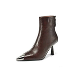 Pointed High Heel Boots Metal Head Gas Small Short Boots High Heels Short Boots Thighs Short Boots Tiring Boots Without Tired