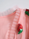 Vintage Style Sequin Strawberry Mesh Pleated Maxi