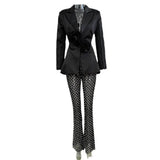 Spring And Summer New Hollow Nail Bead Three-Dimensional Flower Suit Pearl Brighten Mesh Trousers
