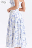 Women Floral Print Long Dress Summer Chic Short Sleeve Spaghetti Strap Split A Line Party Sundress Ladies Holiday Beach