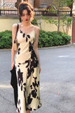 Elegant Print Spaghetti Strap Midi Dress for Women Party Fashion One Piece Bodycon Prom Robe Vestidos Summer 2023