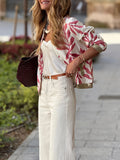 New Casual Fashion Slimming Plant Print Polo Collar Women Zipper New Coat