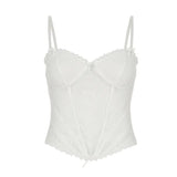 Resort Style Sexy Lace Spliced Buckle V-Neck Sling Vest Babes Skinny Fish Bone
