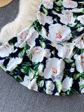 Low Collar Flower Printed Mermaid Party Dress Women Elegant Square Collar High Waist Bodycon Vestidos Female Spring