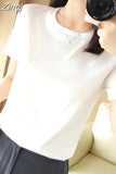 Summer Satin T Shirt Women Slim Tops Short Sleeve Tee Shirts 2023 O Neck Basic Silk T Shirts White Women's T-shirt