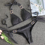 Zingj Sexy Shiny Special Fabric Swimwear Crystal Diamond Bikini Gold Straps Women's