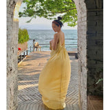Zingj Yellow Halter Dress Loose Lazy Wind Summer 2023 New Back Sexy Light Yellow